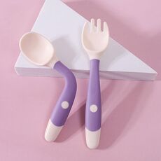 4 set Bambini che mangiano stoviglie da tavola Cucchiaio morbido in silicone pieghevole per bambini, colore: viola