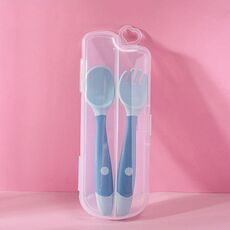 4 set Bambini che mangiano stoviglie da tavola Cucchiaio morbido in silicone pieghevole per bambini, colore: verde in scatola
