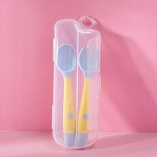 4 set Bambini che mangiano stoviglie da tavola Cucchiaio morbido in silicone pieghevole per bambini, colore: giallo in scatola