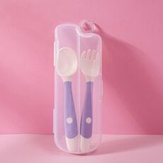 4 set Bambini che mangiano stoviglie per addestramento Cucchiaio morbido in silicone pieghevole per bambini, colore: viola in scatola