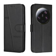 Custodia per telefono in pelle con fibbia in vitello con cuciture ultra cucite per Xiaomi 13 (nero)