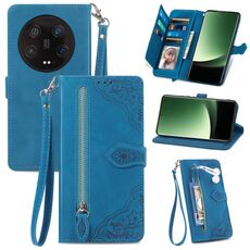 Per Xiaomi 13 Custodia per telefono in pelle con cerniera fiore ultra goffrata (blu)