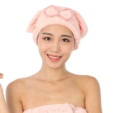 Cuffia asciutta assorbente morbida in velluto corallo senza perdita di capelli Cuffia da doccia in velluto corallo (fiocco avvolto rosa)