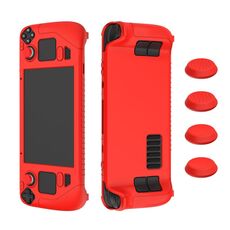 Custodia protettiva in silicone morbido per controller di gioco Steam Deck con copritasto 4 pezzi (rosso)