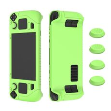 Custodia protettiva in silicone morbido per controller di gioco Steam Deck con copritasto 4 pezzi (verde luminoso)
