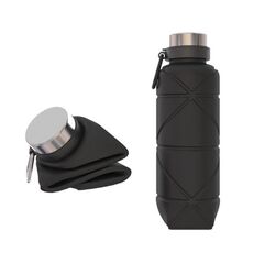 Bicchiere da 700 ml in silicone per esterni, pieghevole, telescopico, da viaggio, con moschettone (nero)