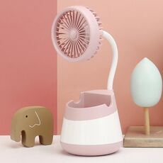 Ventilatore portapenne da tavolo con ricarica USB 276A con funzione di supporto per telefono Ventilatore portatile per dormitorio (rosa)