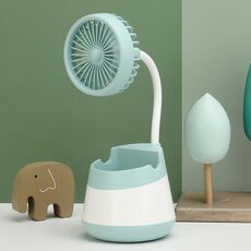 Ventilatore portapenne da tavolo con ricarica USB 276A con funzione di supporto per telefono Ventilatore portatile per dormitorio (verde)