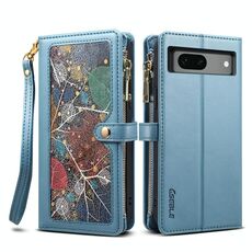 Per Google Pixel 7 5G ESEBLE Star Series Lanyard Zipper Wallet Custodia in pelle RFID (blu)