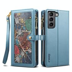 Per Samsung Galaxy S22 5G ESEBLE Star Series Lanyard Zipper Wallet Custodia in pelle RFID (blu)