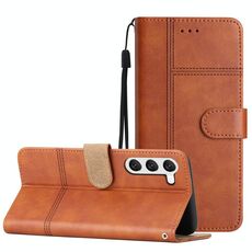 Per Samsung Galaxy S23 + 5G Custodia in pelle per telefono in pelle bovina stile business (marrone)