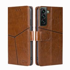 Per Samsung Galaxy S23+ 5G Custodia per cellulare in pelle con cuciture geometriche orizzontali (marrone chiaro)