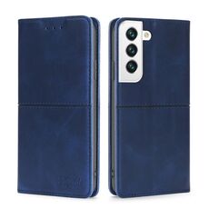 Per Samsung Galaxy S23 5G Custodia per telefono in pelle con vibrazione orizzontale magnetica a forma di mucca (blu)