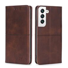 Per Samsung Galaxy S23 5G Custodia per telefono in pelle con vibrazione orizzontale magnetica a forma di mucca (marrone scuro)