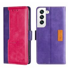 Per Samsung Galaxy S23 5G Custodia per telefono in pelle con fibbia laterale a contrasto di colore (viola + rosa rossa)