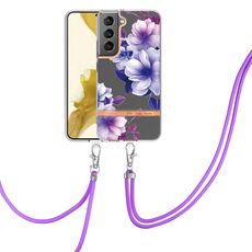 Per Samsung Galaxy S23 5G Custodia in TPU con fiori e piante serie IMD con cordino (begonia viola)