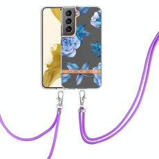 Per Samsung Galaxy S23 5G Custodia per telefono in TPU con fiori e piante serie IMD con cordino (orchidea peonia)