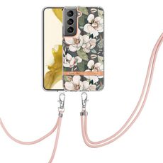Per Samsung Galaxy S23 5G Custodia per cellulare in TPU con fiori e piante serie IMD con cordino (verde Gardenia)