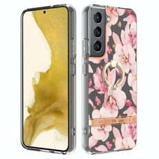 Per Samsung Galaxy S23 5G Custodia per telefono in TPU con fiori e piante serie IMD con supporto ad anello (Rosa Gardenia)