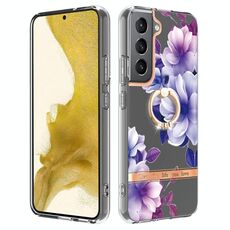 Per Samsung Galaxy S23 5G Custodia per telefono in TPU con fiori e piante serie IMD con supporto ad anello (begonia viola)