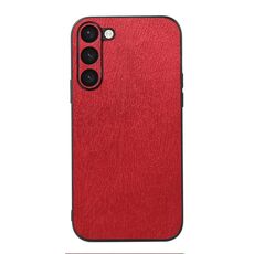 Per Samsung Galaxy S23 5G Custodia per telefono in PU con struttura in legno (rosso)