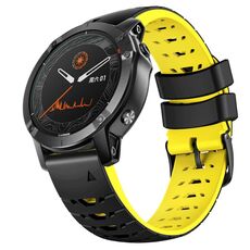Per cinturino in silicone a sgancio rapido trapezoidale da 22 mm per Garmin Fenix 7 (nero giallo)