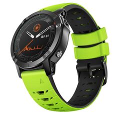 Per cinturino in silicone a sgancio rapido trapezoidale da 22 mm per Garmin Fenix 7 (verde nero)