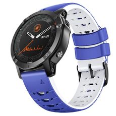 Per cinturino in silicone a sgancio rapido trapezoidale da 22 mm per Garmin Fenix 7 (blu scuro bianco)