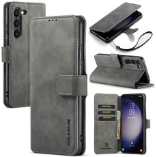 Per Samsung Galaxy S23 5G DG.MING Custodia per cellulare in pelle con bordo retro olio (grigio)