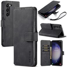 Per Samsung Galaxy S23 + 5G DG.MING Custodia per telefono in pelle a conchiglia con bordo olio retrò (nero)