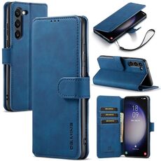 Per Samsung Galaxy S23 + 5G DG.MING Custodia per telefono in pelle con retro olio bordo retro (blu)
