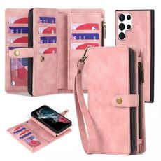 Per Samsung Galaxy S22 Ultra 5G Portafoglio con cerniera Custodia staccabile in pelle MagSafe (rosa)