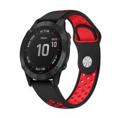 Per Garmin Fenix 6 Pro GPS 22mm Cinturino sportivo in silicone traspirante (nero + rosso)