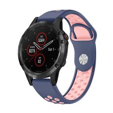 Per cinturino sportivo in silicone traspirante Garmin Fenix 5 Plus 22mm (blu notte + rosa)