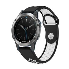 Per Garmin Quatix 5 Sapphire 22mm Cinturino sportivo in silicone traspirante (nero + bianco)