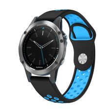Per Garmin Quatix 5 Sapphire 22mm Cinturino sportivo in silicone traspirante (nero + blu)