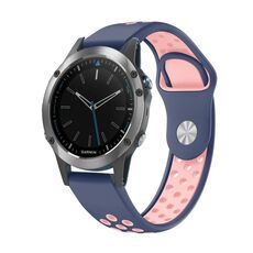 Per Garmin Quatix 5 Sapphire 22mm Cinturino sportivo in silicone traspirante (blu notte + rosa)