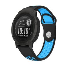 Per cinturino sportivo in silicone traspirante Garmin Instinct 2 22mm (nero + blu)