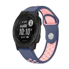 Per cinturino sportivo in silicone traspirante Garmin Instinct 22mm (blu notte + rosa)