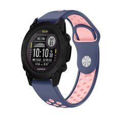 Per cinturino sportivo in silicone traspirante Garmin Descent G1 22mm (blu notte + rosa)