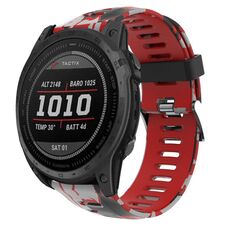 Per Garmin Fenix 7X Solar 26mm Cinturino in silicone stampato mimetico (rosso + mimetico militare)