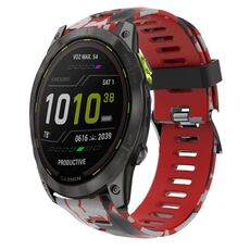 Per Garmin Enduro 2 26mm Camouflage cinturino in silicone stampato (rosso + mimetico militare)