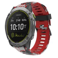 Per Garmin Enduro 26mm Camouflage cinturino in silicone stampato (rosso + mimetico militare)