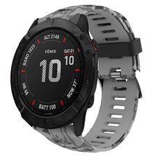 Per cinturino Garmin Fenix 6X 26mm in silicone stampato mimetico (grigio + mimetico militare)