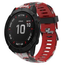 Per Garmin Fenix 6X Pro 26mm Cinturino in silicone stampato mimetico (rosso + mimetico militare)
