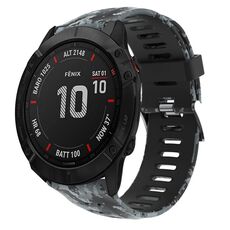 Per Garmin Fenix 6X Sapphire 26mm Cinturino in silicone stampato mimetico (nero + mimetico digitale)