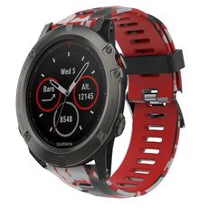 Per Garmin Fenix 5X Sapphire 26mm Cinturino in silicone stampato mimetico (rosso + mimetico militare)
