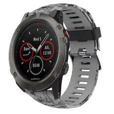 Per Garmin Fenix 5X Sapphire 26mm Cinturino in silicone stampato mimetico (grigio + mimetico militare)
