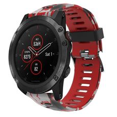 Per Garmin Fenix 5X Plus 26mm Cinturino in silicone stampato mimetico (rosso + mimetico militare)