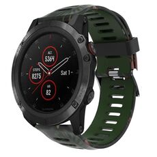 Per Garmin Fenix 5X Plus 26mm Cinturino in silicone stampato mimetico (verde militare + mimetico di bambù)